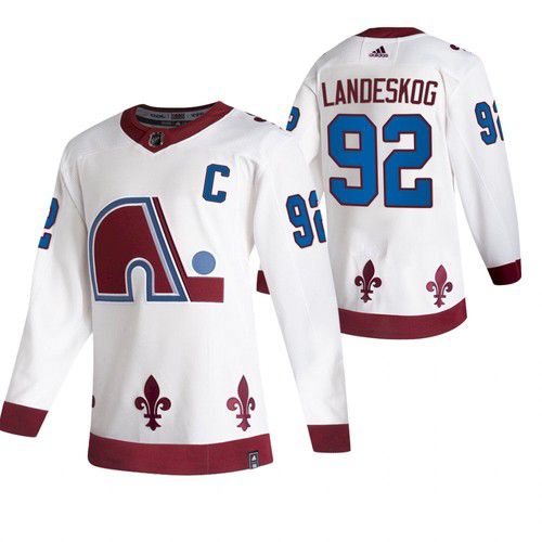 Men Colorado Avalanche #92 Landeskog White NHL 2021 Reverse Retro jersey->more nhl jerseys->NHL Jersey
